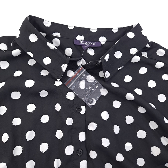 ROAMAN'S Women's Blouse Long Sleeve Button Front Black White Spots Plus - Sz 26W - Picture 2 of 10